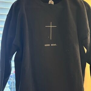 Hanes Black Crewneck Sweater with Cross and Text